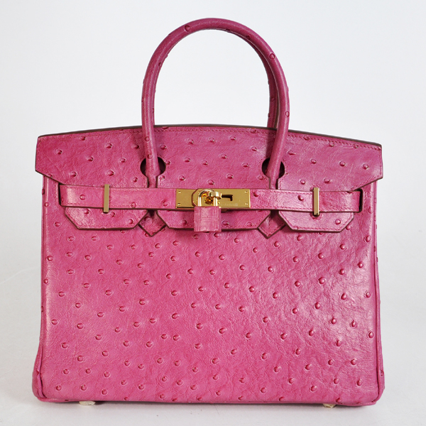 H30OSPG Hermes Birkin 30cm strisce in pelle di struzzo in Peach con